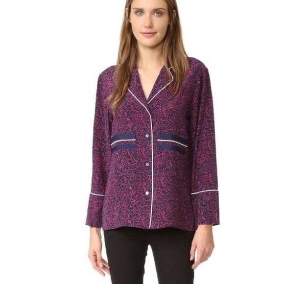 DEREK LAM 10 CROSBY Pajama Blouse Button Down Midnight 12 - Picture 14 of 14